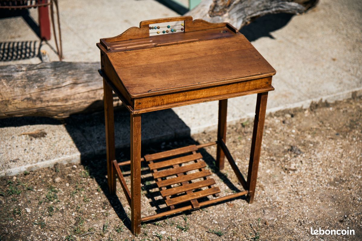 Bureau pupitre écolier ancien bois massif - boulier (image 1)