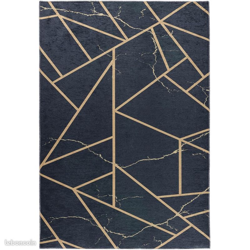 Tapis scandinave noir lavable en machine plat graphique Malines Noir 180x280 (image 1)