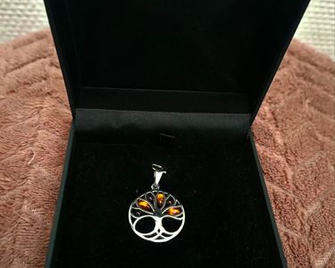 Pendentif Vintage En Argent Massif Avec Pierre D'ambre - Occasion Bon état