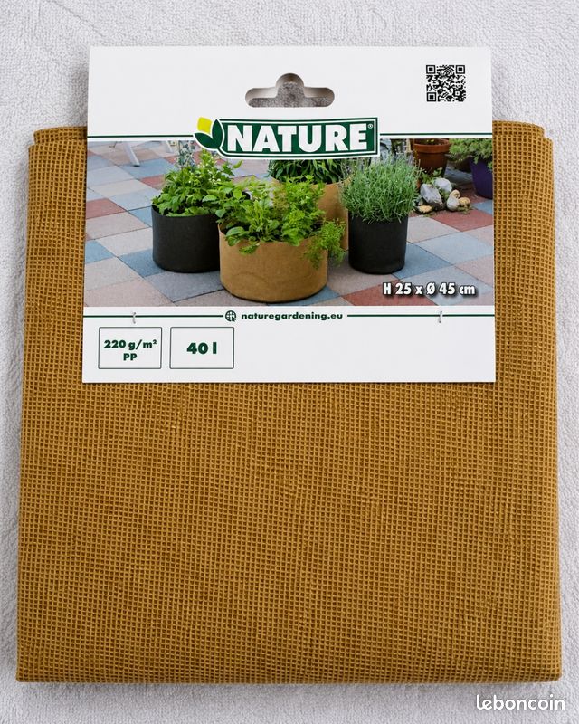 Sac de culture géotextile beige 40L neuf – Potager, tomates, aromates (image 2)