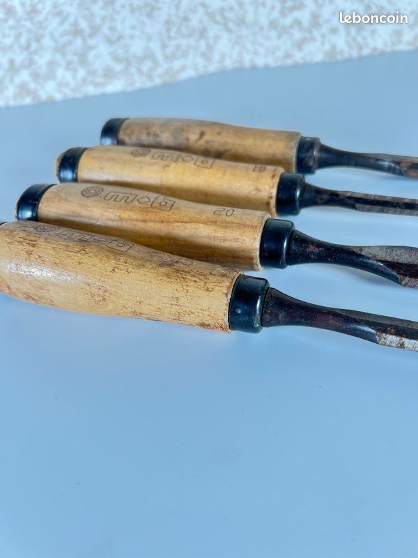 Lot 4 ciseaux à bois MOB, tailles 10 15 20 mm, outillage menuisier ébéniste, acier chrome français (image 8)