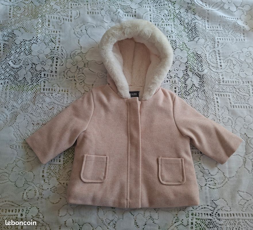 Manteau bébé fille rose doublé fourrure KIABI mois neuf