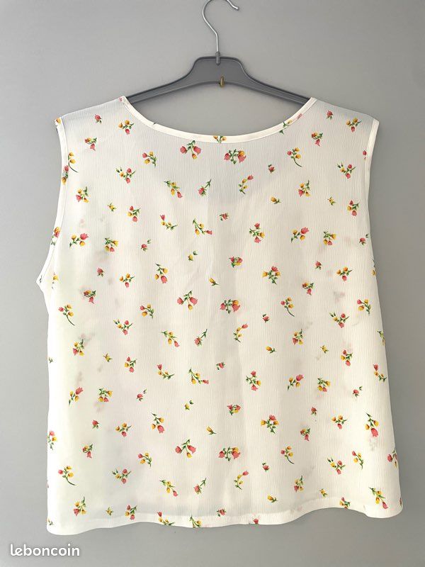 Débardeur / top sans manches - blanc à fleurs (image 2)