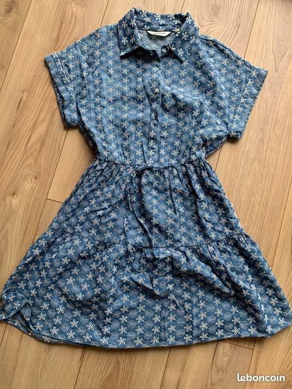 Robe bleu imprimée de fleurs brodées taille S Naf-Naf (image 1)