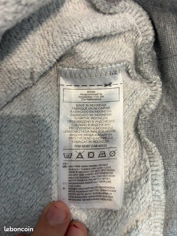 Adidas Originals | Sweat à capuche gris chiné Trefoil logo brodé blanc poche kangourou molletonné | Taille 12 ans | Neuf (image 6)