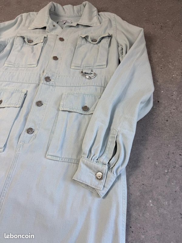 Robe combinaison en Jean Ganni L Femme - 40 bleu clair denim col chemise coton boutons pression (image 4)