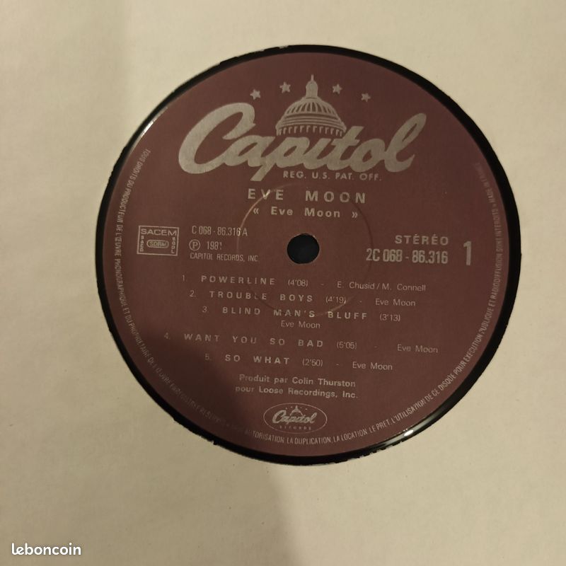 Vinyle 1981 pressage français. Eve Moon. Capitol records (image 3)