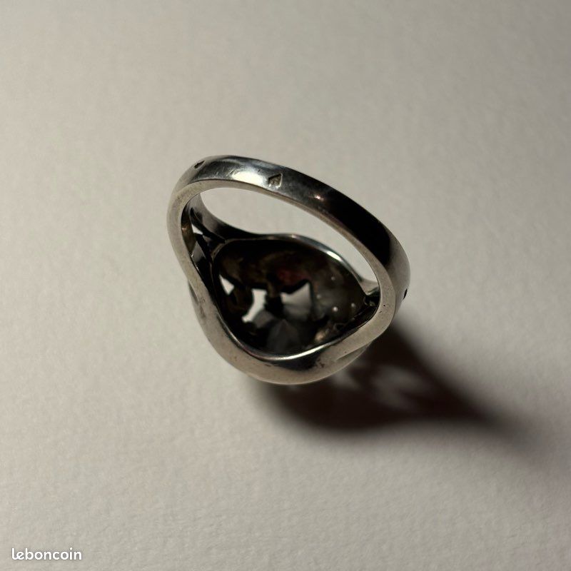 Bague Dôme Argentée Avec Strass Cristal Ancien - Taille 59 - Occasion En Bel état