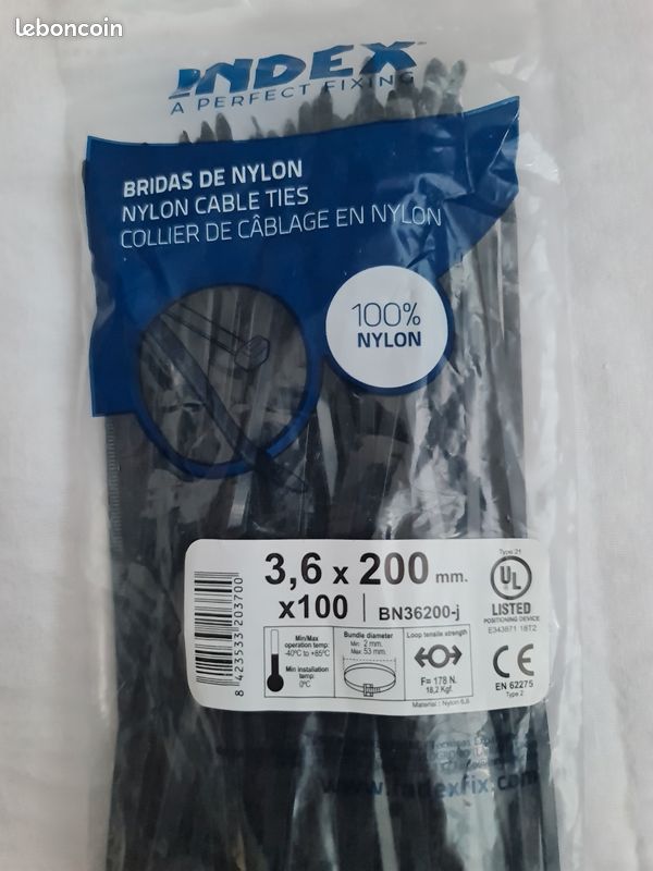 100 colliers cablage noir 200×3.6mm (image 2)