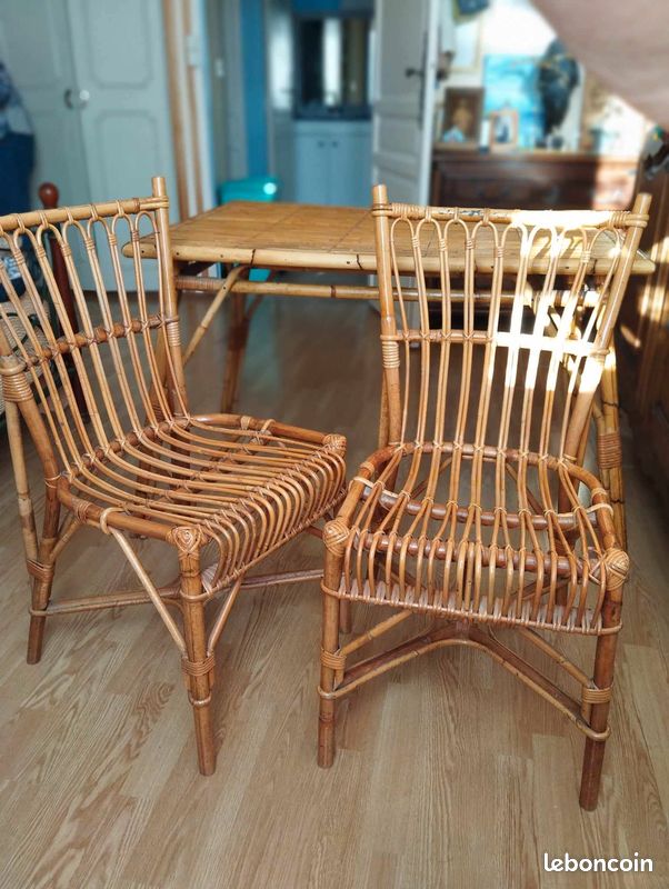 Table et chaise rotin vintage fabrication Française artisanale (image 2)