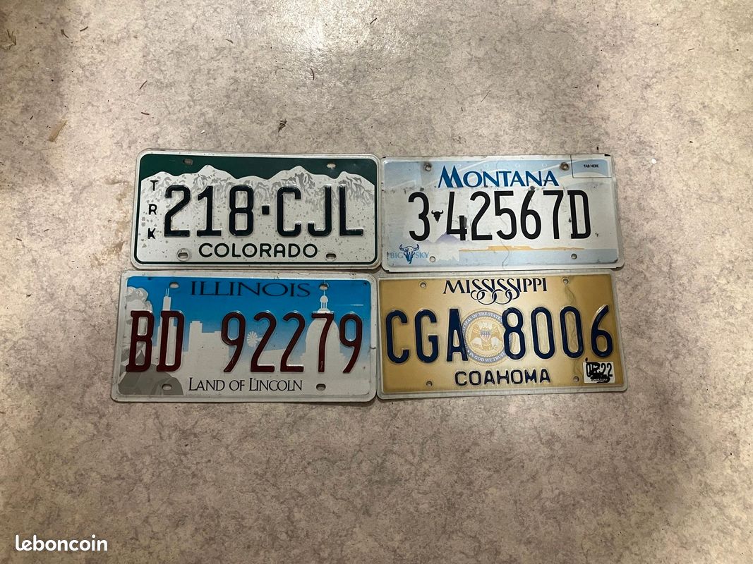 🔥 Lot d’authentiques plaques d’immatriculation américaines 🔥Colorado Montana Mississipi Illinois (image 1)