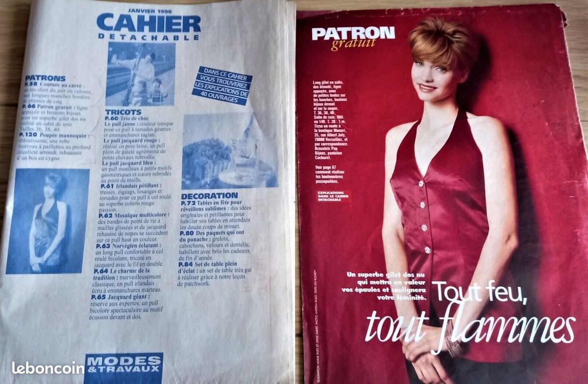 Cahier central patron gilet femme poupée mannequin Modes et Travaux 01/1996  - Loisirs créatifs