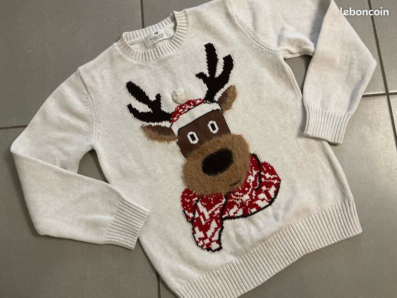 Pull beige H&M 8-10 ans cerf écharpe bonnet hiver Noël CAO74 (image 2)