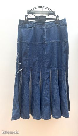 Jupe Longue En Jean Brodée Doré - Marque Résonances - Taille M - Neuf Sans étiquettes