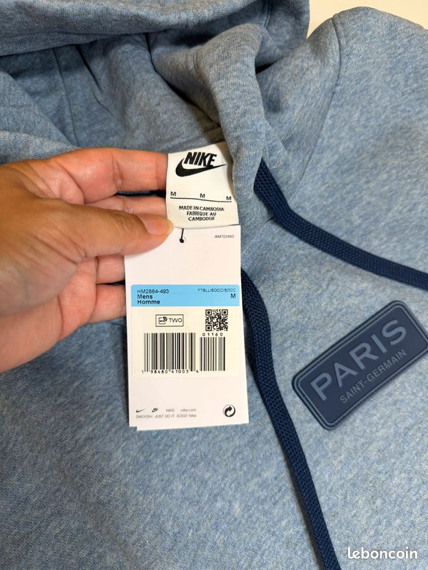 Tendance sweat à capuche Nike PSG Club gris homme M – neuf avec étiquette (image 2)