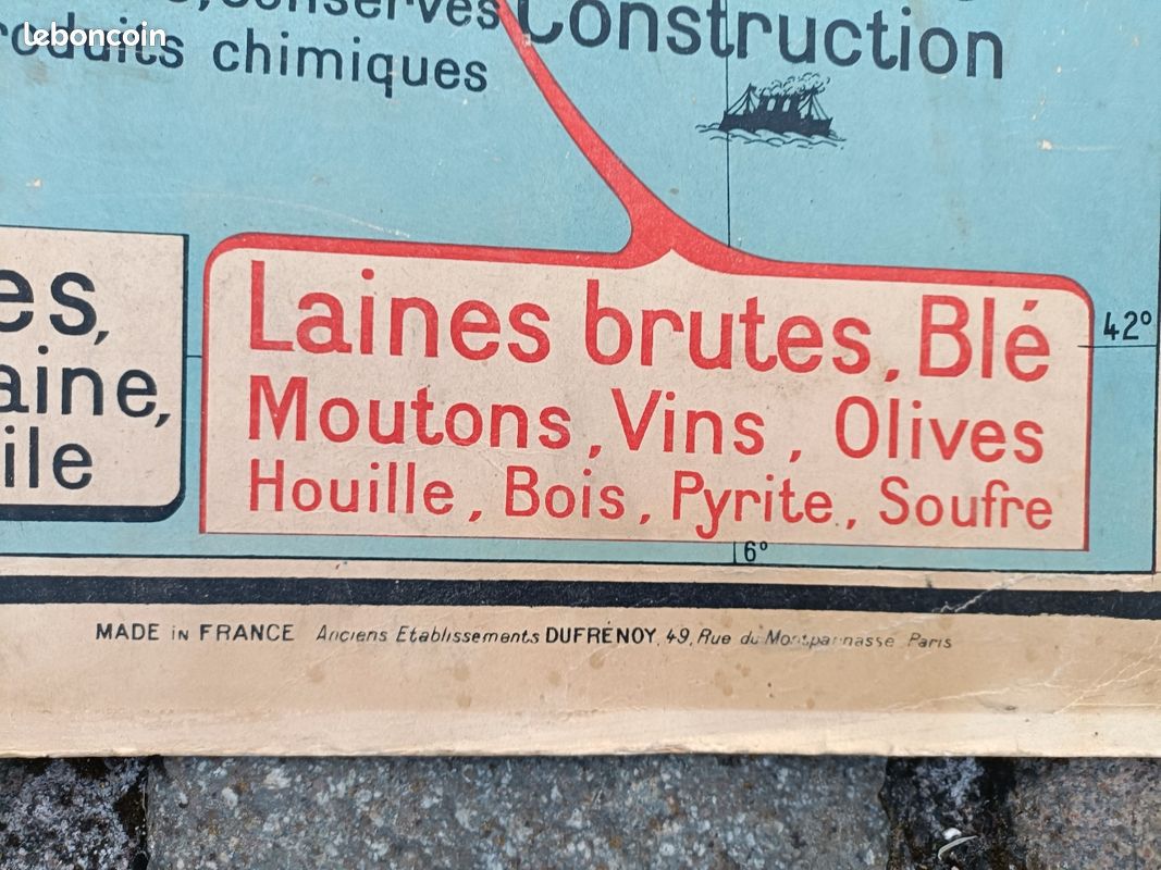 Ancienne grande carte scolaire affiche - France Industrielle et minérale - BRUNHES (image 8)