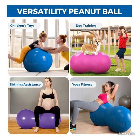 Ballon De Yoga En Forme De Cacahuète – 45 X 90 Cm, Bleu/rose, Avec Pompe, Pour Pilates Et Rééducation
