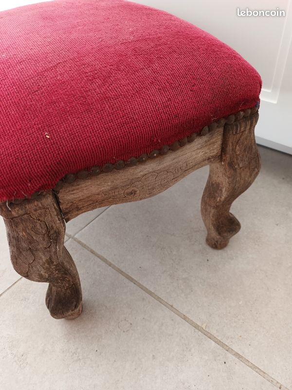 ANCIEN REPOSE PIED Bois Tourne Vintage Tissus Banc Tabouret Chaise EUR