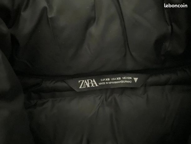 Doudoune Courte Noire ZARA - Taille S (Longueur 60 Cm) - Occasion Très Bon État