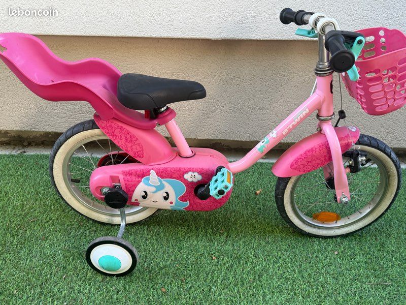 HauTour Vélo Enfant 14 Pouces Rose - Réglable Avec Roues Stabilisatrices Et Panier
