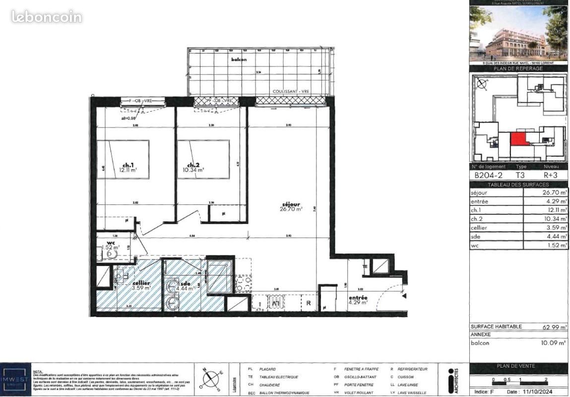 Appartement 3 pièces 62 m² · à Lorient · 62 m² · 940 €