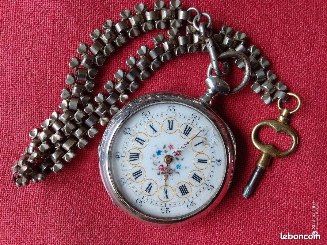 Montre de gousset ancienne ARGENT KISTLER Fonctionne chaîne et