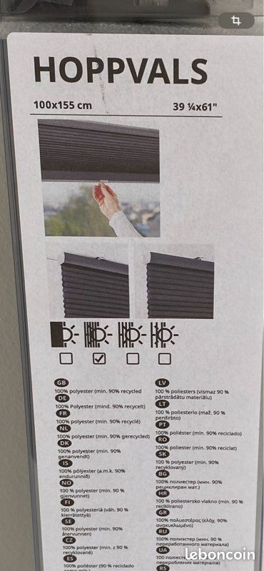 Store alvéolaire neuf gris foncé 100x155cm HOPPVALS IKEA (image 1)