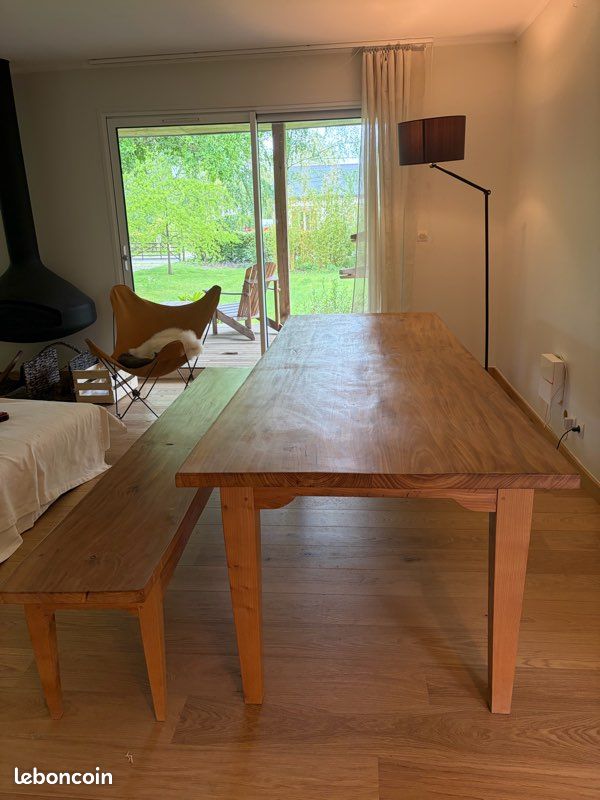 Table de menuisier en bois massif merisier 230 et son banc (image 7)