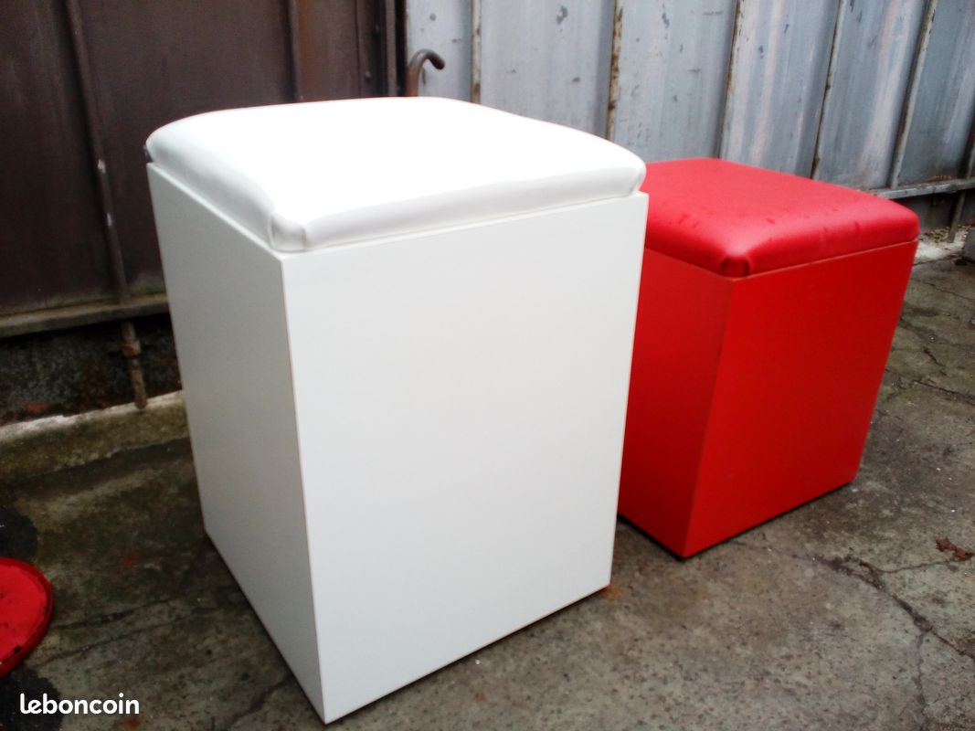 Pouf simili-cuir et bois (image 1)