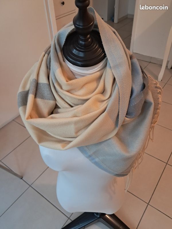 Écharpe Châle Femme Cachemire Jaune Paille Et Bleu - Top Qualité