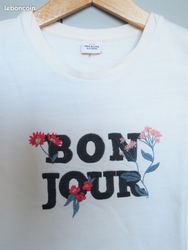 Sweat Fille brodé BONJOUR - Taille 8 ans (image 2)
