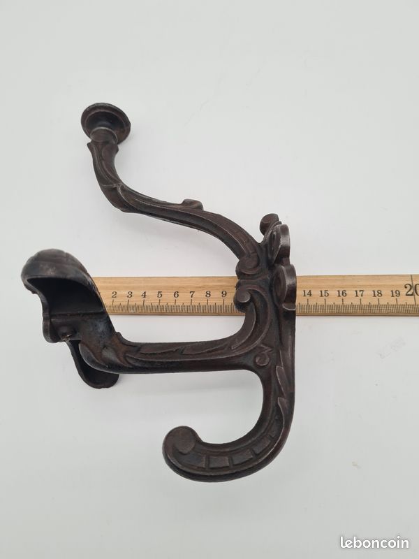 Patère ancienne, porte manteau double en fonte d'acier - déco vintage - L07 (image 12)