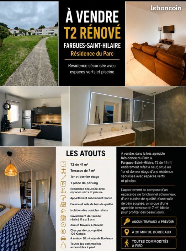 Appartement 2 pièces 41 m² · à Fargues-Saint-Hilaire · 41 m² · 149 900 €