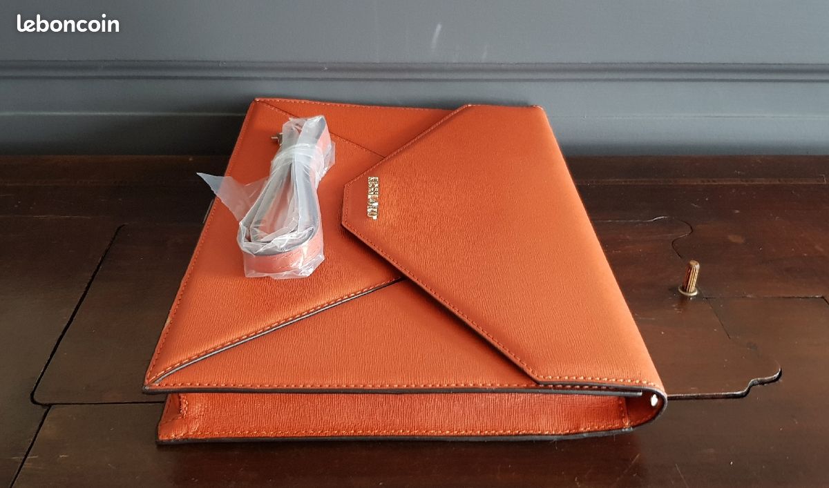 Kesslord grand sac pochette en cuir saffiano orange Neuf (image 9)