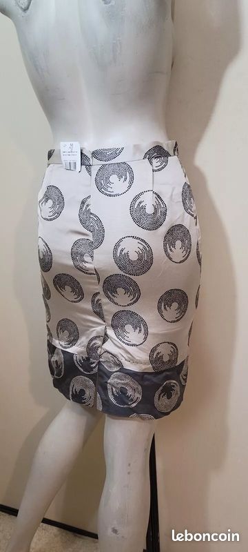 Jupe Crayon BCBG Max Azria Taille 34 - Soie, Doublée, Grise, NEUVE Avec étiquettes