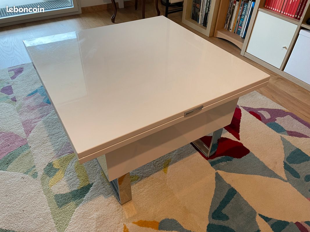 Table relevable extensible Lysandra 6 couverts MDF blanc (image 1)
