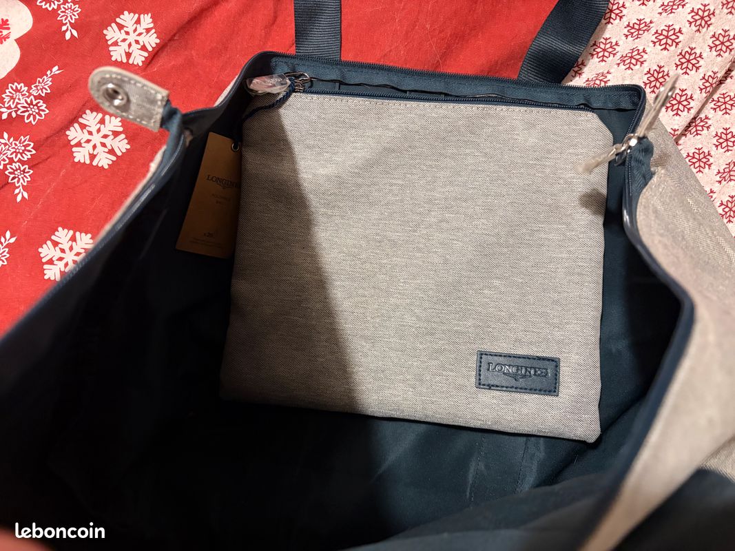 👜 Sac Cabas Pliable Longines — Toile Recyclée Gris / Marine — avec Pochette — Sac Promotionnel Horlogerie ✨ (image 7)