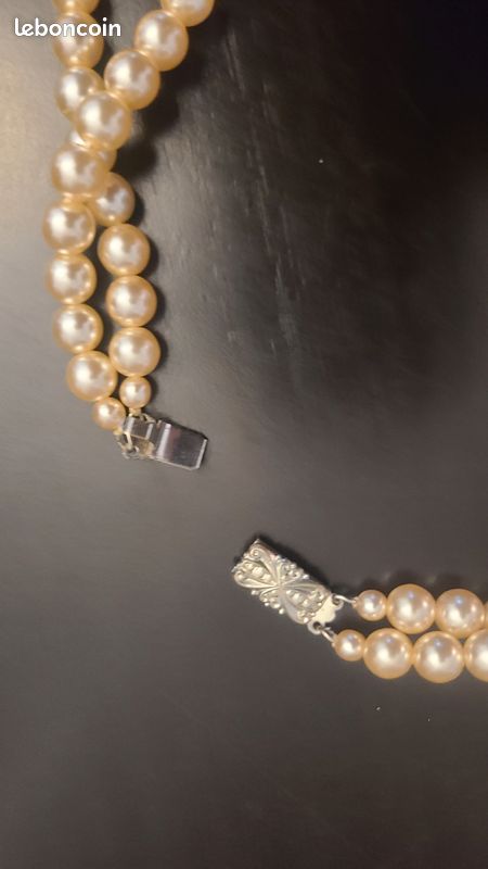 Collier Vintage Perles Et Strass Une Ligne Paris - Années 90 - Bijou Rétro Occasion