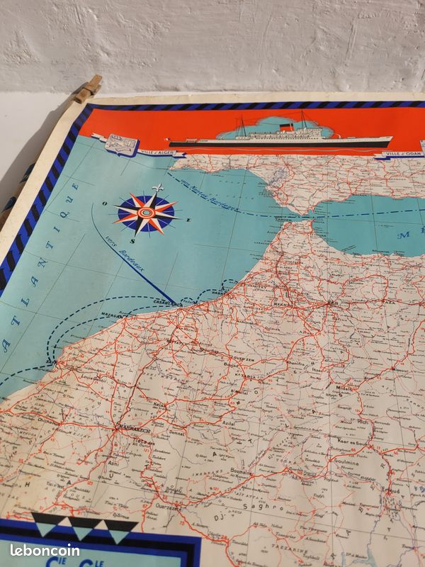 Carte/Affiche Cie Générale Transatlantique - Afrique Du Nord, 1951, Vintage
