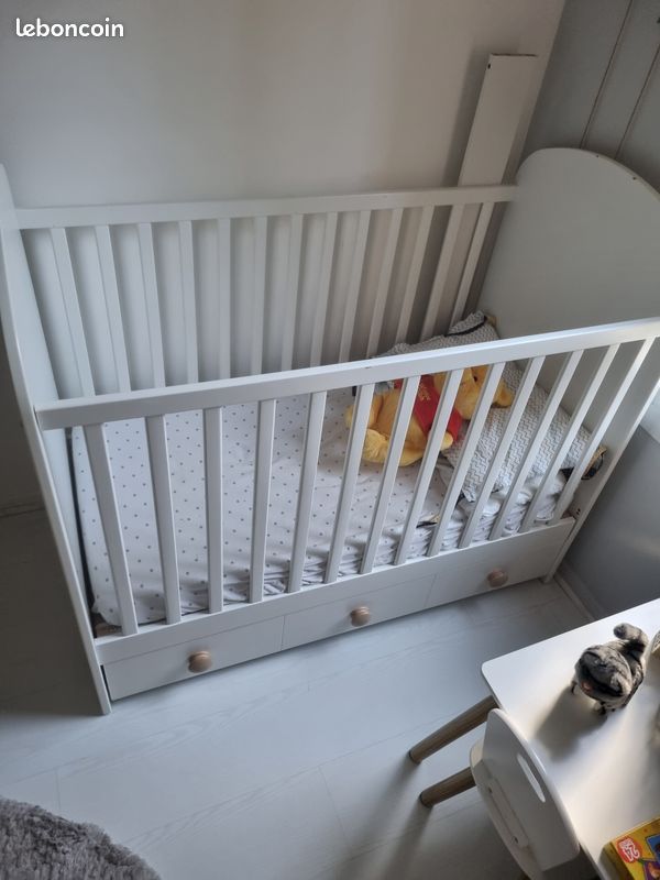 Lit bébé blanc avec tiroir de rangement Mobilier enfant
