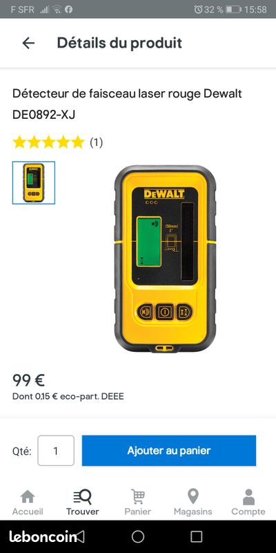 Détecteur de faisceau laser rouge dewalt neuf encore dans l'emballage (image 1)