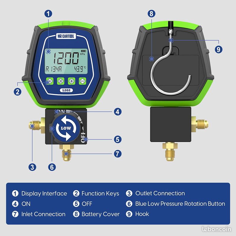 L202 Manomètre Numérique Gaz Basse Pression CVC Réfrigérant Collecteur Manomètres Numériques pour Systèmes de Réfrigération Climatiseurs R32 R410a (image 3)