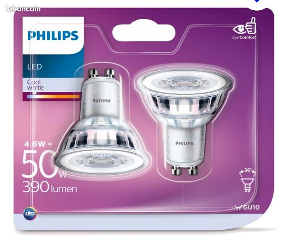 2 ampoules Philips LED Culot GU10 (image 1)