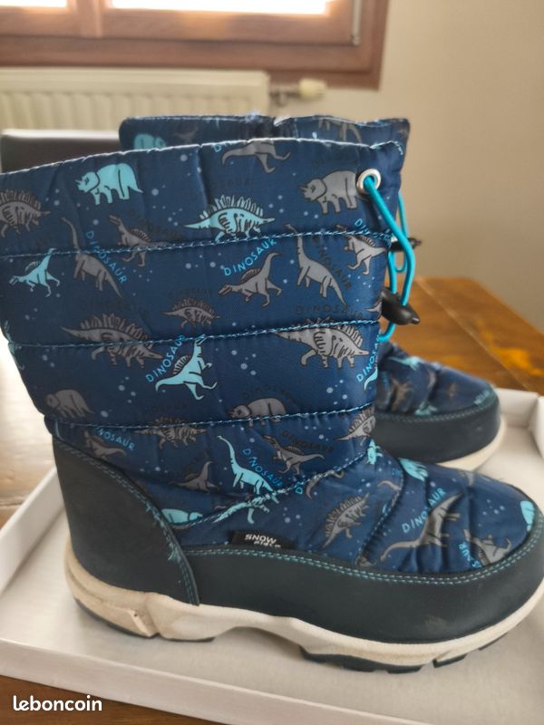 Bottes de neige Gémo taille 34 bleu motif dinosaures Chaussures