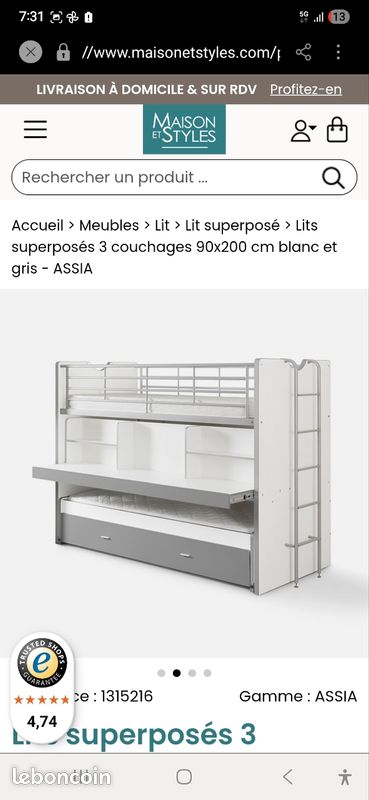Lit mezzanine bureau d'occasion - Ameublement