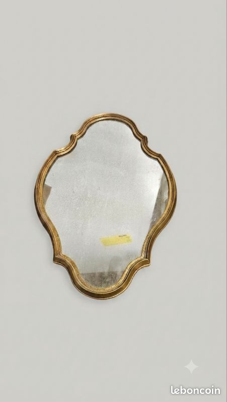 Superbe Miroir Mural Ancien Style Louis XV / Rocaille - Doré et Piqué (image 1)