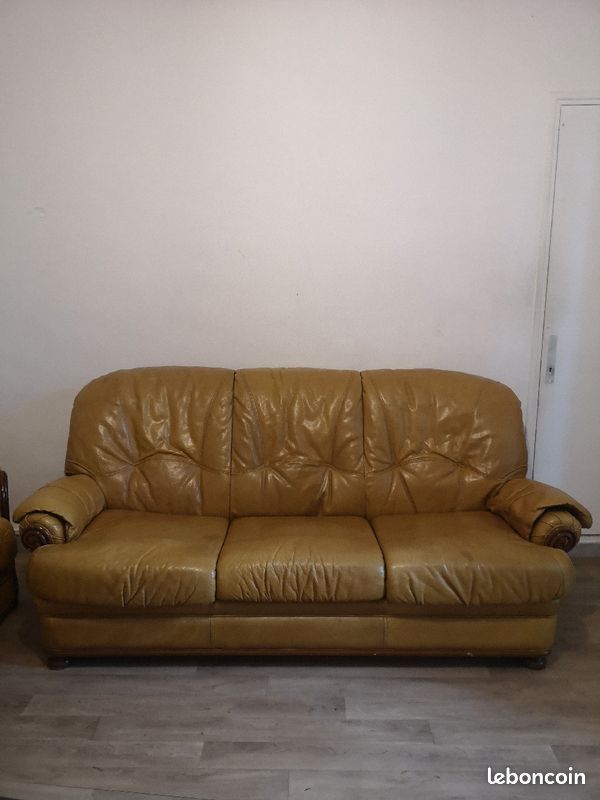 Canapé cuir convertible et fauteuil (image 1)