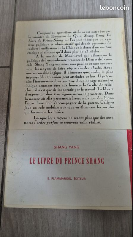 Le Livre du Prince Shang Shang Yang Philosophie Politique Chine Ancienne Flammarion (image 2)
