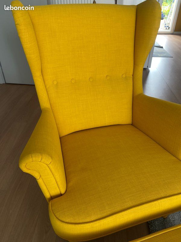 Fauteuil IKEA jaune moutarde + repose-pieds – État neuf (image 4)