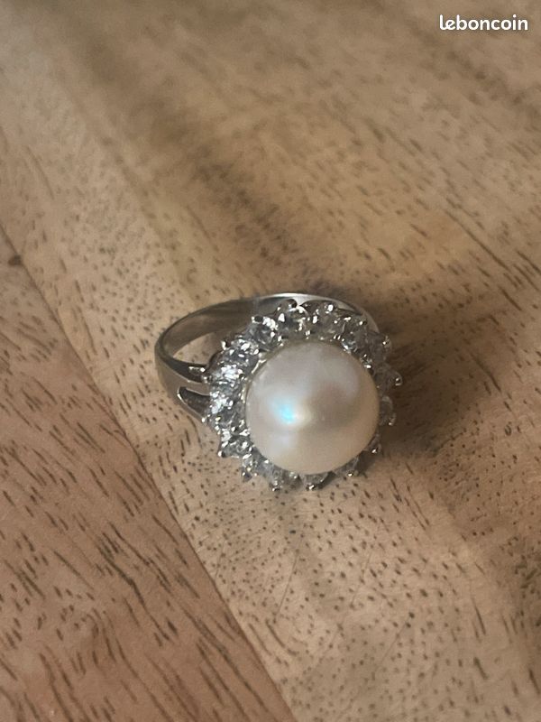 Bague marguerite argent et perle de culture (image 1)